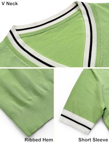 Image of Libsorge Womens Lightweight Cute Bow Tie Sweater Spring 2026 Business Casual Outfits V Neck Short Sleeve Tops