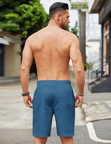 Image of COOFANDY Mens Casual Linen Shorts Elastic Waist Drawstring Loose Fit Summer Beach Vacation Shorts with Pockets