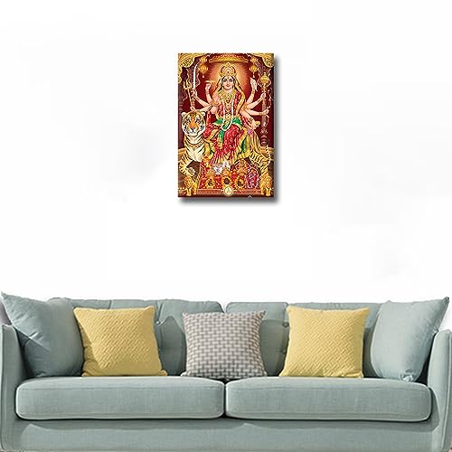 TISHIRON Durga Mata Canvas Wall Art Hindu God with Colorful Background Pictures Posters Wall Decorations for Living Room Bedroom Home Walls Framed Ready to Hang 24x16inch - Image 3