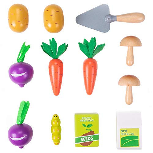 My Little Garden | Growing Vegetables Wooden Playset Activity For Children | Includes Carrots, Beets, Potatoes, Mushrooms, Trowel, Seeds, Fertilizer, Caterpillar (13 Pcs.) | Early Learning Toy #TOP3
