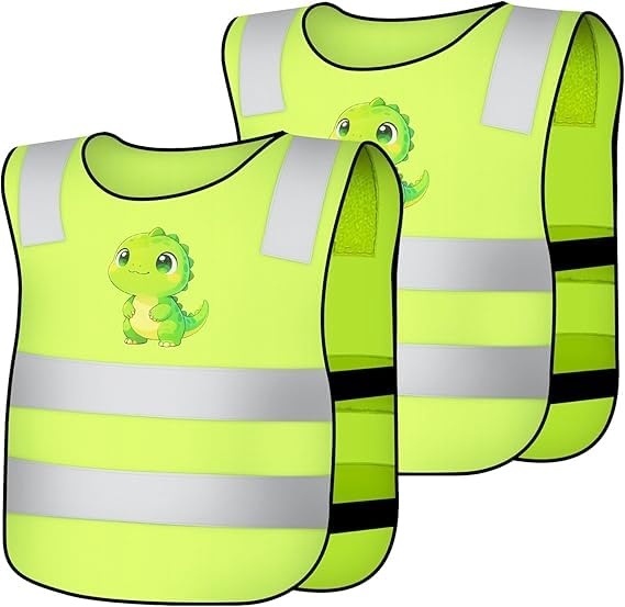 AYBUY Gilet de Sécurité Enfants, 2 Pièces Gilet Reflechissant Velo Enfant, Gilets Réfléchissants à Haute Visibilité, pour Sports de Plein Air Running, C