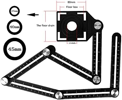 Multi Angle Measuring Ruler, Six-Sided Aluminum Alloy Template Tool, Multi Angle Measuring Tool with Ceramic Tile Punch Locator Hole Drill Guide for DIY Handymen Builders Carpenters Tilers Craftsmen
