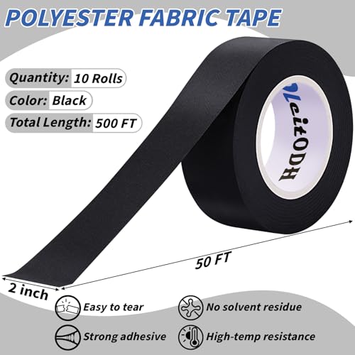 Image of Oleitodh Wire Harness Tape, 2In x 50Ft (10 Rolls), Polyester Fabric | Flame-retardant and heat-resistant. Strong adhesive for engine wire insulation, noise damping, and auto repairs.