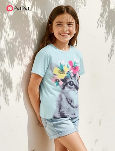 Image of PATPAT Girls Crewneck Short Sleeve Graphic Tees Animal Print Shirts Cute Summer Outfits 5-12 Years