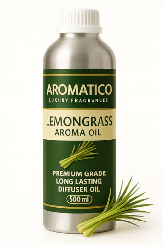Image of AROMATICO Lemongrass Diffuser Oil for Strong, Long-Lasting Aroma | Light, Citrusy, Stress Relieving Aroma Oil for Home Fragrance & Aromatherapy | For Diffusers & Air Fresheners - 500ML