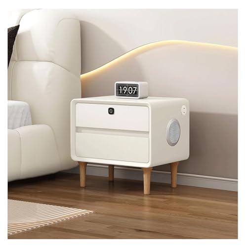 Mesita de noche inteligente con puerto USB, altavoz integrado y bloqueo de huellas dactilares, espaciosa mesita de noche para sala de estar o dormitorio
