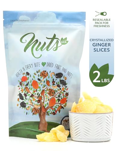 NUTS U.S. - Dried Crystallized Ginger Slices in Resealable Bag (2 LB)
