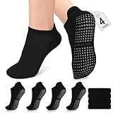 Dersoud 4 Pairs Pilates Socks Grip for Women Non-Slip Grippy Yoga Socks Ankle for Barre, Ballet, Barefoot Training & Hospital Use