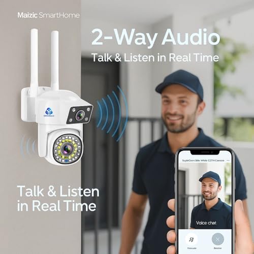 Image of SuperCam 36IRs White 5+5MP UHD Dual Lens /Dual Screen WiFi Outdoor CCTV Camera | Color Night Vision | AI Human Detection | Two-Way Audio | IP66 Waterproof