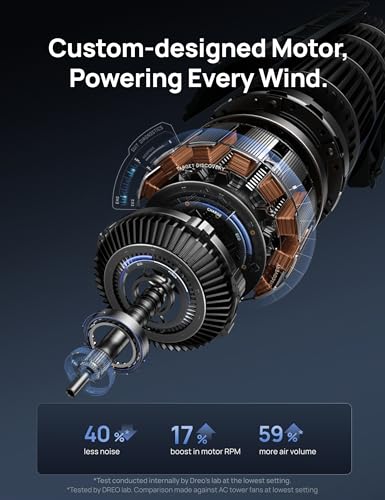 Image of DREO Tower Fan for Bedroom, 28 ft /s, 20dB Quiet Oscillating Bladeless Fan with Remote, 9 Speeds, 4 Modes, 12H Timer, LED Display, Standing Floor Fan Powerful for Indoor Home Office Room, 42 Inch