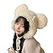 Mignon Chapeau d'hiver et Automne Dessin Animé avec Oreilles d'ours en Peluche Bonnet Hiver Chaud Cache Oreilles Casquette Extérieur Coupe-vent Epaissie pour Femmes Filles Cadeau Anniversaire/Noël