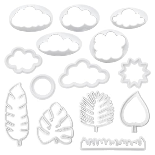 SYEYCW 14 Pcs Cloud Cookie Cutter Set, Fluffy Fondant Cookie Mould, Plastic Cloud Cutters for Fondant, Sugar Craft, Decorating Tools for DIY, Baking Room, Coffee Shop, Birthday or Wedding Cake