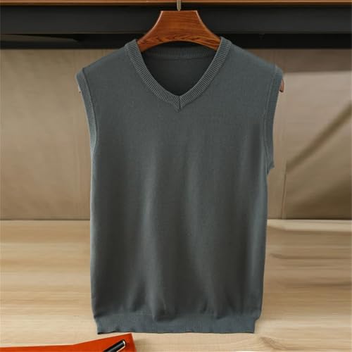 Men’S Classic V-Neck Cashmere Wool Blend Vest Loose Fit Sleeveless Soft Warm Sweater3