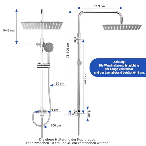 Regendusche ohne Armatur Bimver aus Edelstahl mit Duschset
