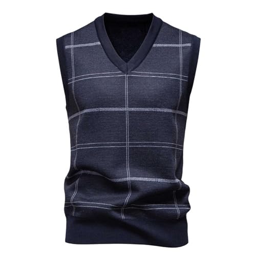 Men's Windowpane Sweater Vest Pullover Sleeveless V Neck Knitwear Casual Lightweight Fall Layer Top Warm Comfy Vests