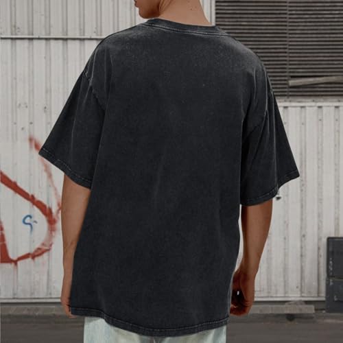 Oversized Mens Graphic Tees Bat Print Vintage Shirt Streetwear Acid Wash Cotton Tshirt Baggy Y2k Short Sleeve Tops4