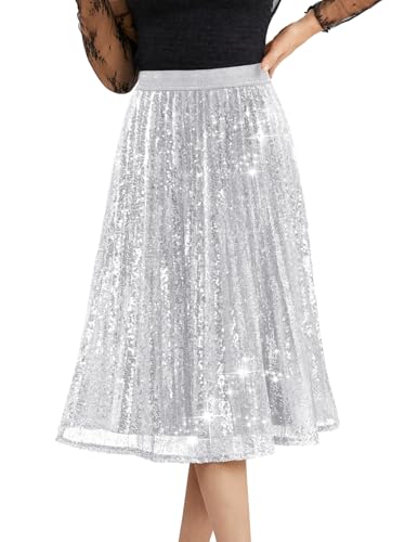 Bridesmay Sequin Skirt Elastic High Waisted A-Line Sparkle Pleated Skirts for Cocktail Party 20252