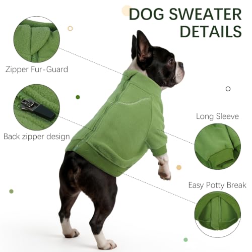 Image of BRKURLEG Dog Sweater, Warm Fleece Dog Winter Coat, Green, XL