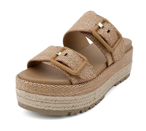 Soda “Funny” ~ Women Round Toe Double Buckle Strap Slip-On Platform Wedge Sandal2