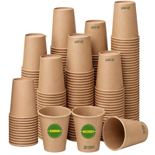 Biotakeware 120 Pack 12 oz Disposable Paper Cups Brown Coffee Cups Unbleached Kraft Paper Sturdy Leak Resistant Hot/Cold Disposable Cups for Party Home Office