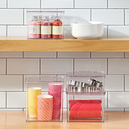 Mdesign Plastic Kitchen Pantry And Fridge Storage Organizer Box Containers W/Hinged Lid For Shelves Or Cabinets, Holds Food, Snacks, Seasoning, Condiments, Utensils, Lumiere Collection, Clear #TOP2