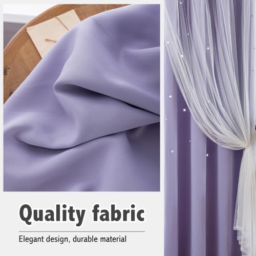 Image of indistar Star Cutout Kids Window Blackout Curtains for Girl Bedroom Window Room Darkening Curtains & Drapes Baby Nursery Curtains (2 Panel,52Wx84L inch,Lavender)