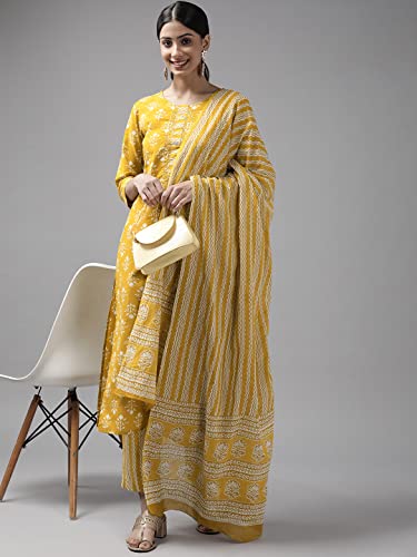 Image of YUFTA Women Sky Blue Floral Straight Kurta Trousers And Dupatta Set (1111SKDSB )