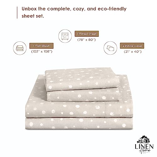 Image of Linen Home Cotton Lyocell Blend Percale Sheet Set King Size, Polka Beige