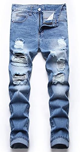 Men's Jeans Blue Ripped Pants Regular Fit Tapered Leg Denim Pants Distressed Dress Cool Jeans Athletic Fit Classic Destroyed (blue9301, 38)