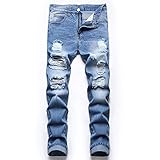 Men's Jeans Blue Ripped Pants Regular Fit Tapered Leg Denim Pants Distressed Dress Cool Jeans Athlet