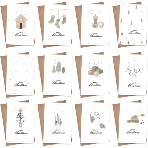 FiveMileBro Kerstkaarten met envelopset, set van 12 kerstkaarten, A6 ansichtkaarten, set met kerstmotieven, kerstgroeten, kerstkaart voor familievrienden (B)