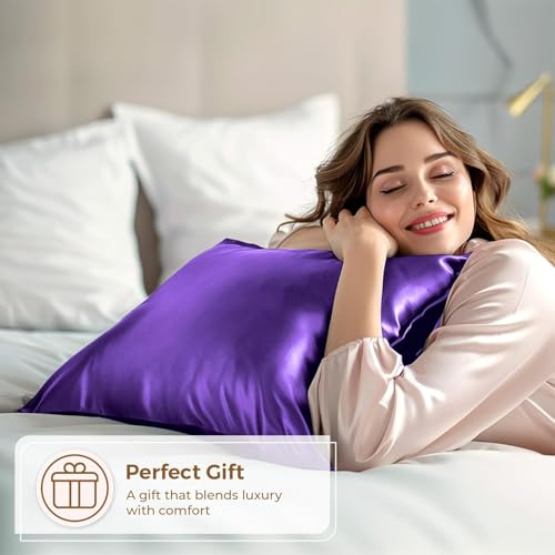 Image of Premium Satin Pillowcase Set of 2 with Eye Mask & 3 Scrunchies | Silky Soft, Anti-Frizz, Skin & Hair Care Sleep Set | Luxury Gift Combo for Women & Girls (Purple)