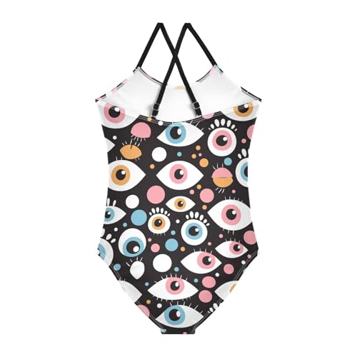 KLL Black and White Evil Eyes Girl 1 Piece Swimsuit Summer Swimming Suits Adjustable Shoulder Strap Quick Dry2