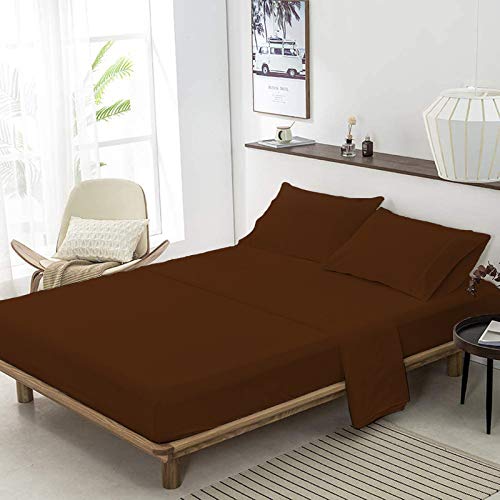 YRM Bedding's Egyptian Quality Bedsheet 100% Cotton 500-TC Extra Soft Coffee Brown Flat Bedsheet for Single Bed (66x96) with 2 Pillow Cases (18x28)