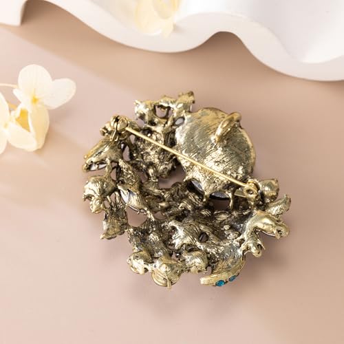 Image of SELOVO Rhinestone Glitter Flower Brooch Pin Jewelry Scarf Accessory Vintage Gold Tone