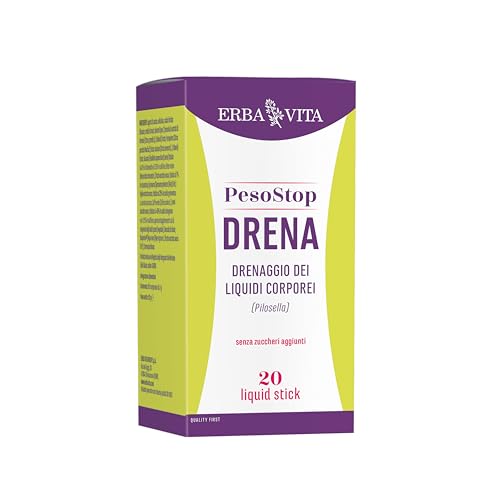 Erba Vita Peso Stop Drena integratore alimentare formulato con Pilosella, Orthosiphon, Verga d’oro e Lespedeza supportano il drenaggio dei liquidi corporei, 20 stick