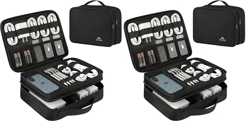 Image of MATEIN Electronics Organizer Travel Case, Water Resistant Cable Organizer Bag - Travel Essentials, Gifts for Men, Storage Bag for Camera Accessories, Phone, Cord & Tablet, Black (Pack of 2)