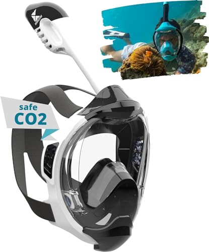 Khroom Schnorchelmaske Erwachsene & Kids ab 3 Jahre | CO2 sicher | Vollgesichtsmaske mit Easy-Breath System | Schnorchelset Alternative | Seaview Y Tauchmaske Schnorchelmaske Kinder