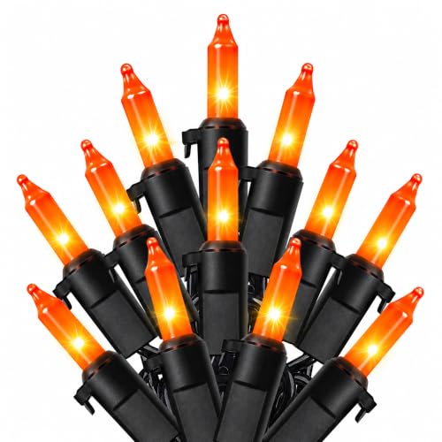 HEYFUNi Orange Halloween Lights 11.5FT 50Count Halloween Mini String Lights