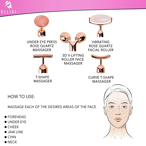 ELLIXI Massageador facial elétrico 5 em 1 – 5 cabeças vibratórias, incluindo rolo de elevação em V 3