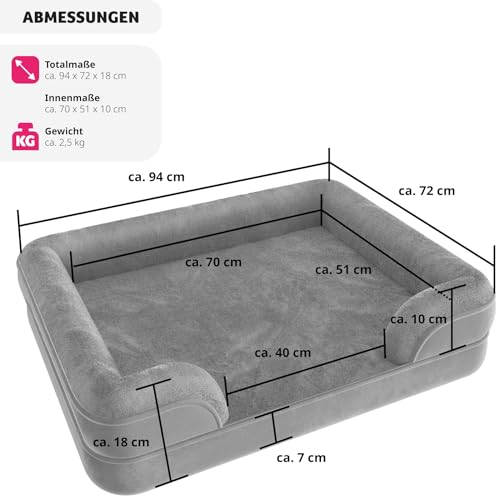 tectake® orthopädisches Hundebett, Kissen für Grosse und mittelgroße Hunde, flauschig und waschbar, Hundekörbchen mit Memory Schaum, Hundebox, Hundeliege, Hundekorb, Hundekissen (L - 94 x 72 x 18 cm)
