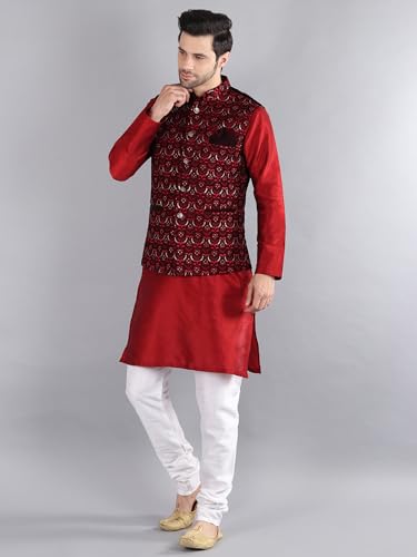 Image of Uri and MacKenzie Men's Silk Blend Kurta Pajama with Designer Ethnic Nehru Jacket /Modi Jacket
