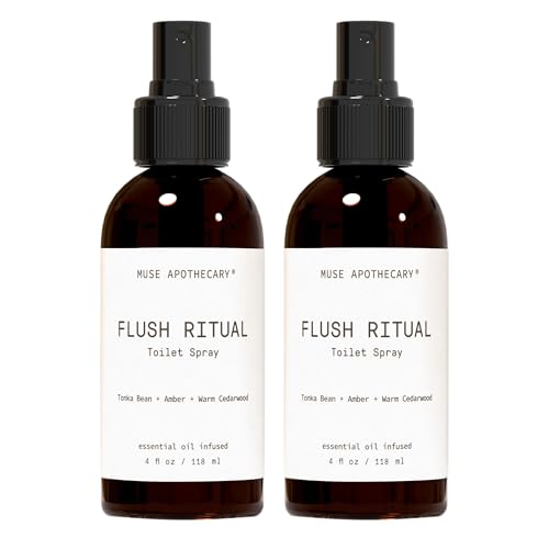 Muse Apothecary Flush Ritual - Aromatic &amp; Refreshing Toilet Spray, Use Before You Go, 4 oz, Infused with Natural Essential Oils - Tonka Bean + Amber + Warm Cedarwood, 2 Pack