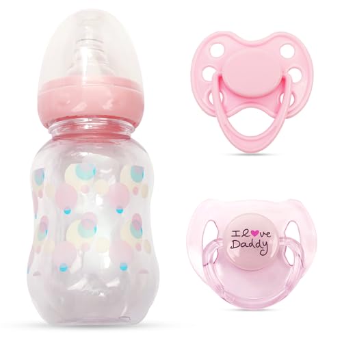 Conjunto de 2 frascos e biberões de estilo rosa, acessórios para pulso Reborn mais seguros (vem com uma chupeta magnética rosa extra) - 01