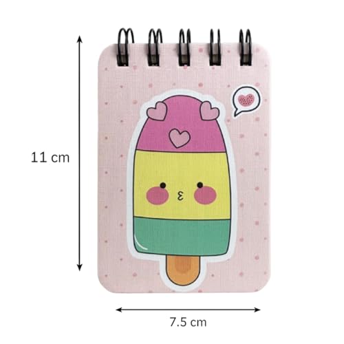 Image of Spiral Pocket Notebook (7.5 x 11 cm) | Cute Mini Notepad | Small Handy Notebook for School, Office & Personal Notes (Icecream)