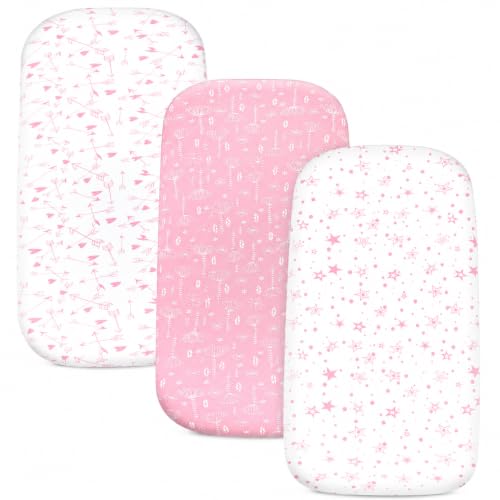Image of Bublo Baby Bassinet Sheets, Universal Fit 33 x 17, Pink-White, 3 Pack