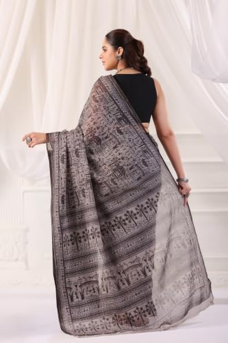 Image of TAMAIRA FASHION Off White Mulmul Pure Cotton Saree For Woman Warli Printed|Office Wear Daily Wear Sarees For Women Without Blouse Piece (Available in 21 Colours)