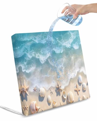 2 Pack Coastal Summer Beach Waterproof Cushion Covers with Ties, Outdoor Patio Chaise Lounge Chair Seat Cushion Slip Covers Replacement(Only Cover) Starfish Shell Seaside 22