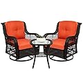 Best Choice Products 3-Piece Outdoor Wicker Patio Bistro Set w/ 2 360-Degree Swivel Rocking Chairs and Tempered Glass Top Side Table - Rust
