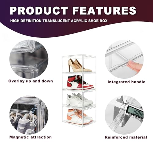 Beymset X-Large Shoe Organizer 6-Pack, Stackable White Transparent Acrylic Shoe Boxes with Ventilation, Dustproof Storage for Sneakers/Heels Side-Opening by Beymset - Used condition - Image 8